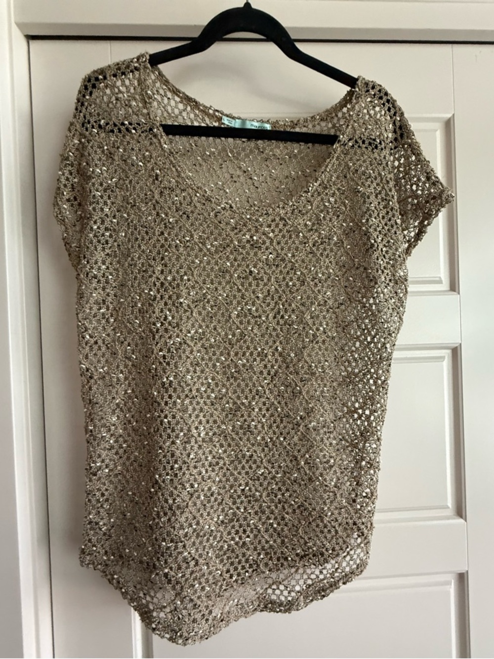Maurices Metallic Open-Knit V-Neck Tee - Gold